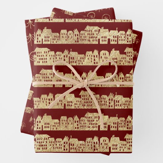 Marsala Red Gold Pattern Geschenkpapier Set (Beispiel)