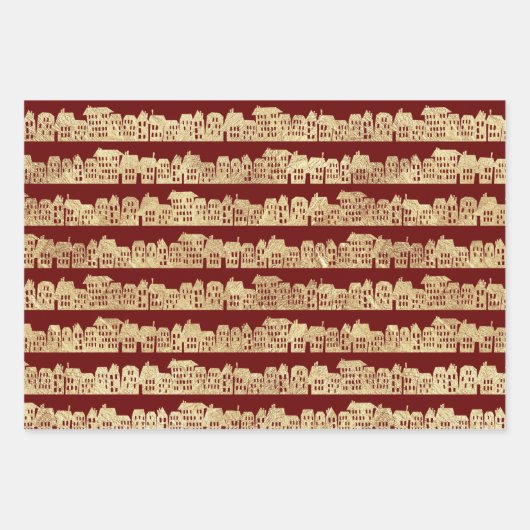 Marsala Red Gold Pattern Geschenkpapier Set (Vorderseite)