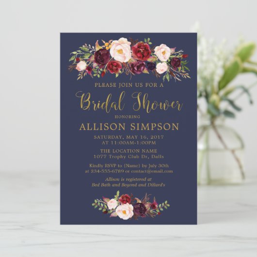 Marsala Red Herbst BridalShower Einladungen (Stehend Vorderseite)