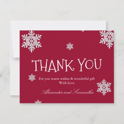 Marsala Red Winter Snowflake Danke Karte (Vorderseite)