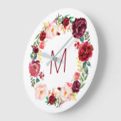 Marsala Rosa Aquarellfarben Blume Monogramm Große Wanduhr (Winkel)