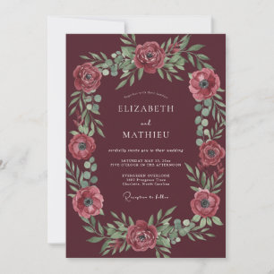 Marsala-Rosa-Blüten-Hochzeit Einladung