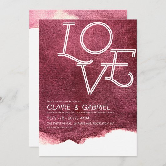 Marsala rosa Liebe bemalt Moderne Hochzeit Einladung (Vorne/Hinten)