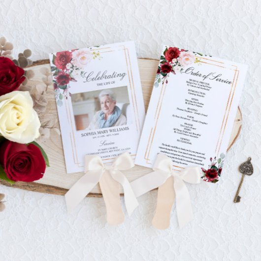 Marsala Rose Beerdigung Programm Set der Fans Fächer