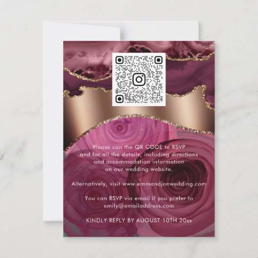 Marsala Rose Blumengrenzglas QR Code Glutter (Rückseite)