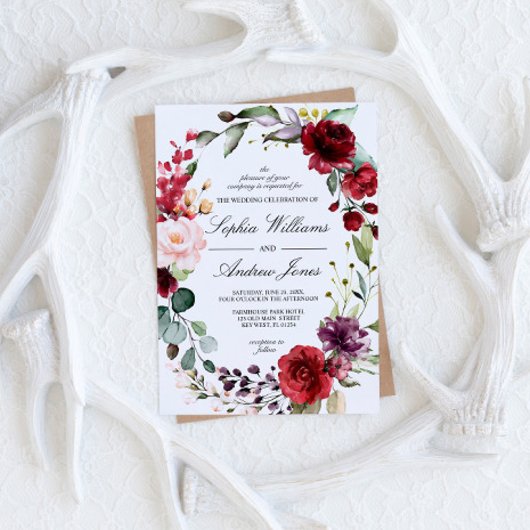 Marsala Rose Floral Wedding Einladung