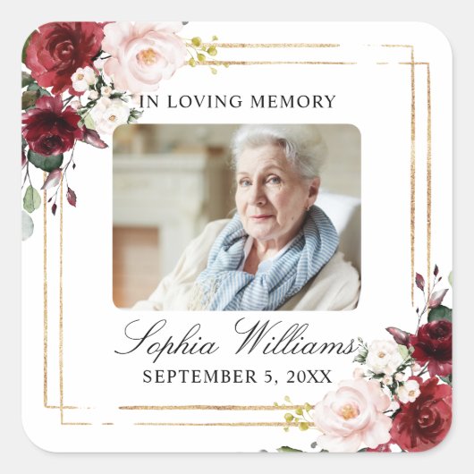 Marsala Rose Gedenkstätte Beerdigung Square Sticke Quadratischer Aufkleber (Vorderseite)