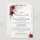 Marsala Rose & Gold Beerdigung Einladung (Vorderseite)