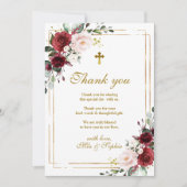 Marsala Rose & Gold Foto Taufe Danke Karte (Vorderseite)