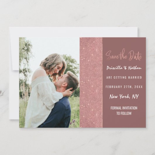 Marsala Rose Gold Glitzer Farbblock Rett Datum Save The Date (Vorderseite)