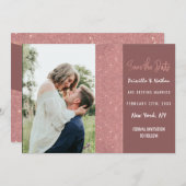Marsala Rose Gold Glitzer Farbblock Rett Datum Save The Date (Vorne/Hinten)