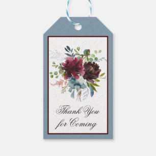 Marsala Rot und Blau Florales Dankeschön Geschenkanhänger