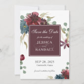 Marsala Rot und Navy Blumenhochzeit retten das Dat Save The Date (Vorderseite)