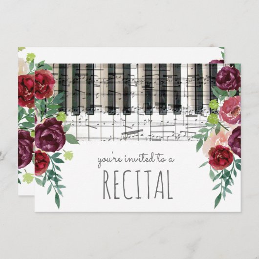 Marsala Rote Aquarellfarben Blume Einladung (Vorne/Hinten)