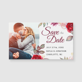 Marsala rote Blume kleines Wedding Save the Date Magnetkarte