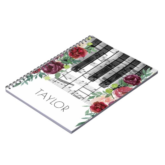 Marsala, Rote Blume Piano Notizblock (Linke Seite)