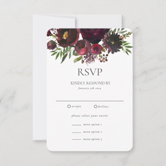 Marsala Rote Rose Floral Custom Wedding RSVP Card (Vorderseite)