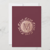 Marsala Rote Rose Goldflorale Hochzeit Einladung (Rückseite)