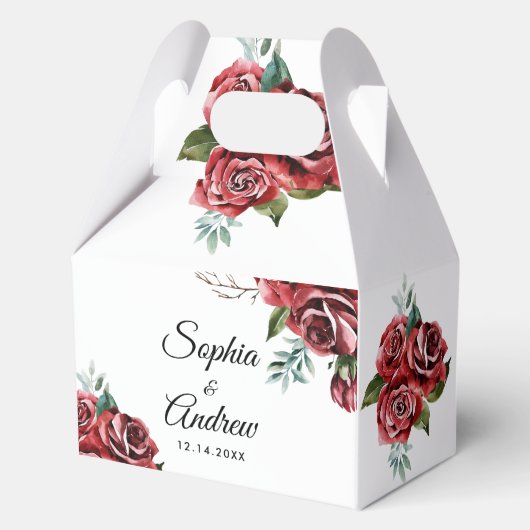 Marsala Rote Rose Rustic Wedding Geschenkschachtel (Vorderseite)