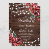 Marsala Rote Rose Rustic Wood Wedding Einladung (Vorne/Hinten)