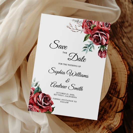 Marsala Rote Rose Rustikal Save the Date