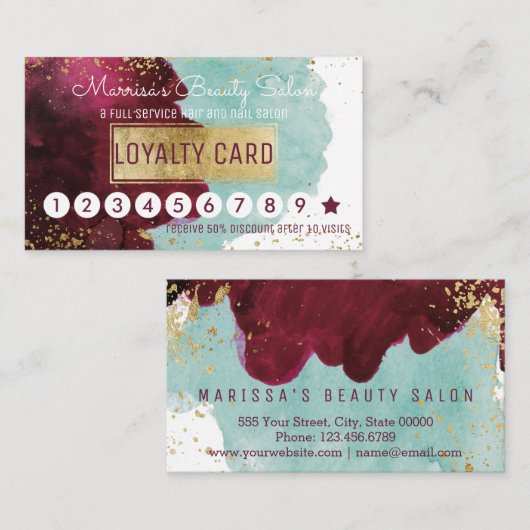 Marsala roter aquamariner treuekarte (Vorne/Hinten)