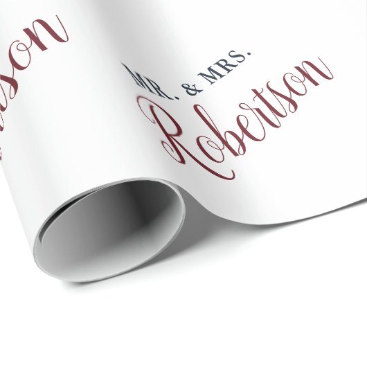 Marsala roter Skript-Herr u. Frau Wedding Geschenkpapier (Rolleneckpunkt)
