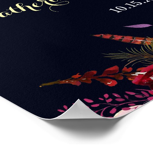 Marsala Rustic Boho Floral Begrüßung Hochzeit Poster (Ecke)