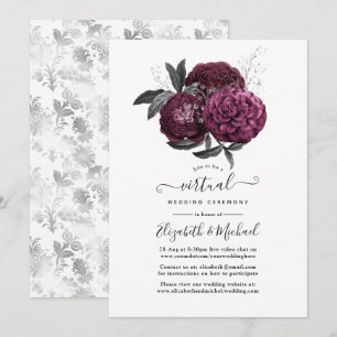 Marsala, Schwarz und Silber Florale virtuelle Hoch Einladung