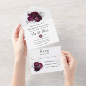 Marsala, Schwarz und Silver Floral Wedding All In One Einladung (Abreißen)