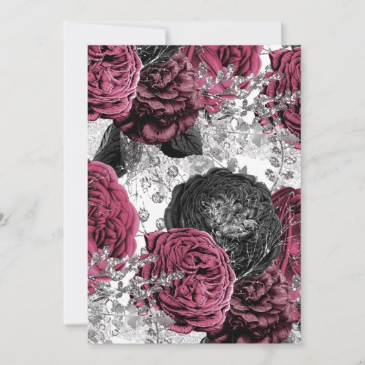 Marsala Silver Floral Wedding Dress Brautparty Einladung (Rückseite)