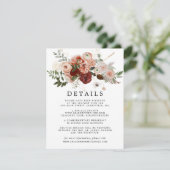 Marsala Terracotta Floral Wedding Details Begleitkarte (Stehend Vorderseite)