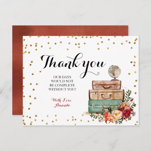 Marsala Travel Theme Danke Karte (Vorne/Hinten)