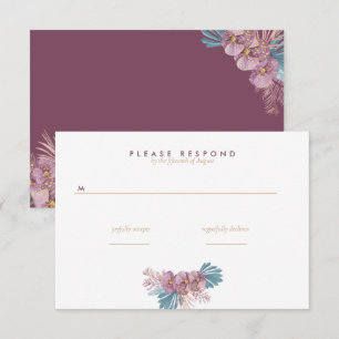 Marsala   Tropische Blätter Florale Hochzeit RSVP Karte