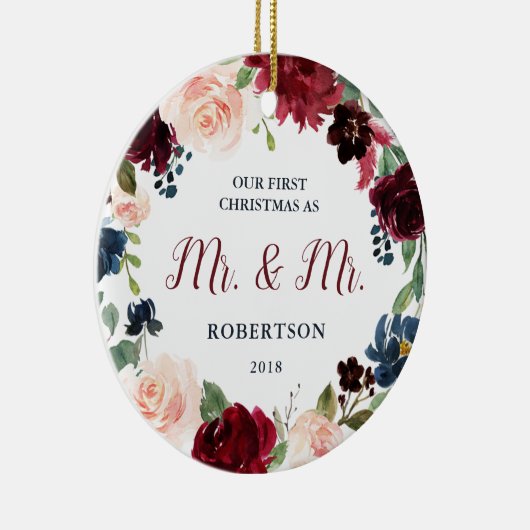 Marsala u. Marine-Blumenerster Weihnachtsherr u. Keramik Ornament (Rechts)