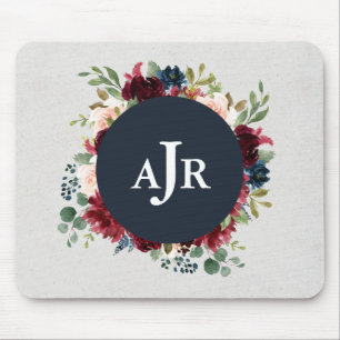 Marsala u. Marine-BlumenShabby Chic mit Monogramm Mousepad