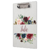 Marsala u. Marine-BlumenShabby Chic personalisiert Klemmbrett (Links)