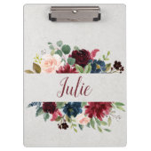 Marsala u. Marine-BlumenShabby Chic personalisiert Klemmbrett (Vorderseite)