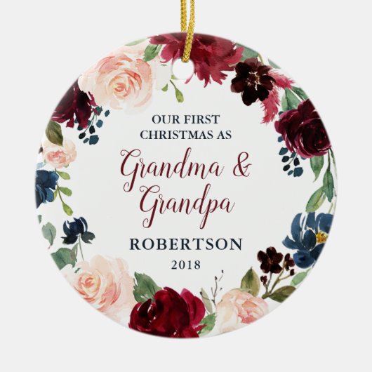 Marsala u. Marine, die mit Blumen sind, erröten Keramik Ornament (Vorne)