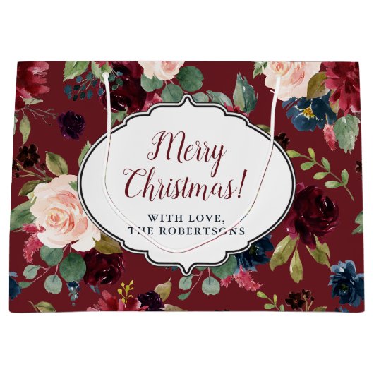 Marsala u. Marine-frohe mit Blumenweihnachten Große Geschenktüte (Vorderseite)