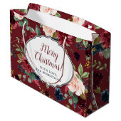 Marsala u. Marine-frohe mit Blumenweihnachten Große Geschenktüte (Rückseite Schrägansicht)