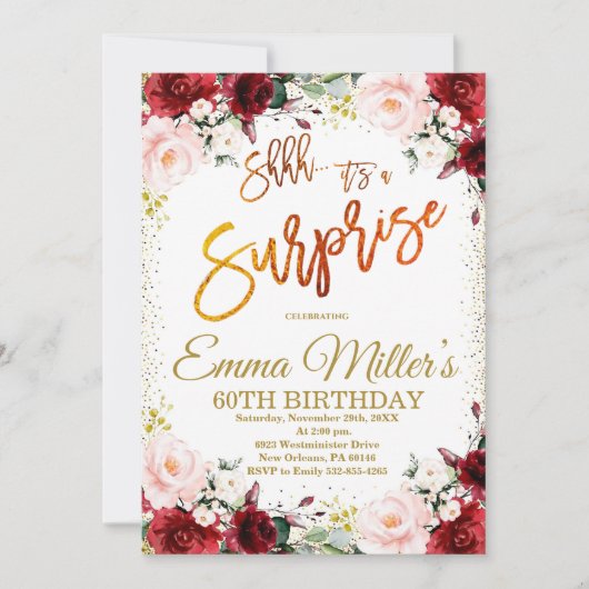 Marsala Überraschung Geburtstag, Burgund Geburtsta Einladung (Vorderseite)