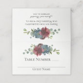 Marsala und Blue Watercolor Floral Wedding Platzkarte (Außenseite Aufgefaltet)
