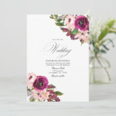 Marsala und Blush Bloral Wedding Einladung (Stehend Vorderseite)