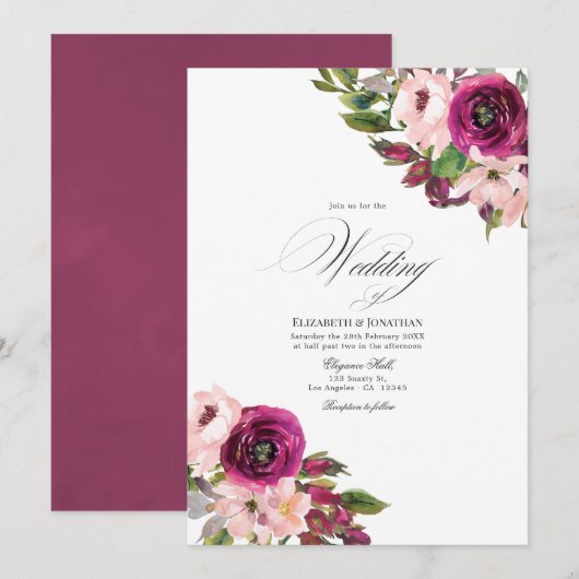 Marsala und Blush Bloral Wedding Einladung (Vorne/Hinten)