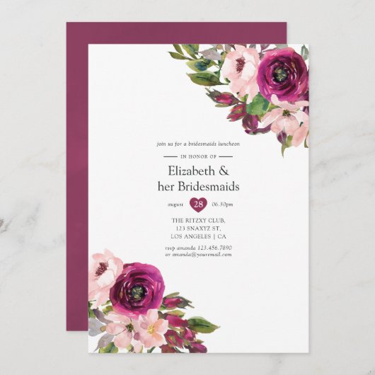Marsala und Blush Floral Bridesmaids Luncheon Einladung (Vorne/Hinten)