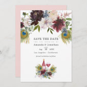 Marsala und Blush Floral Wedding Rett T Save The Date (Vorne/Hinten)