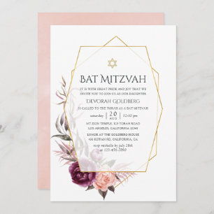 Marsala und Blush Geometric Bat Mitzvah Einladung