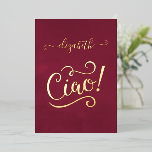 Marsala und Gold Italienisches Brautparty Folieneinladung (Stehend vorne)