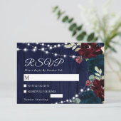 Marsala- und Navy-Blume Hochzeit-RSVP-Karte RSVP Karte (Stehend Vorderseite)